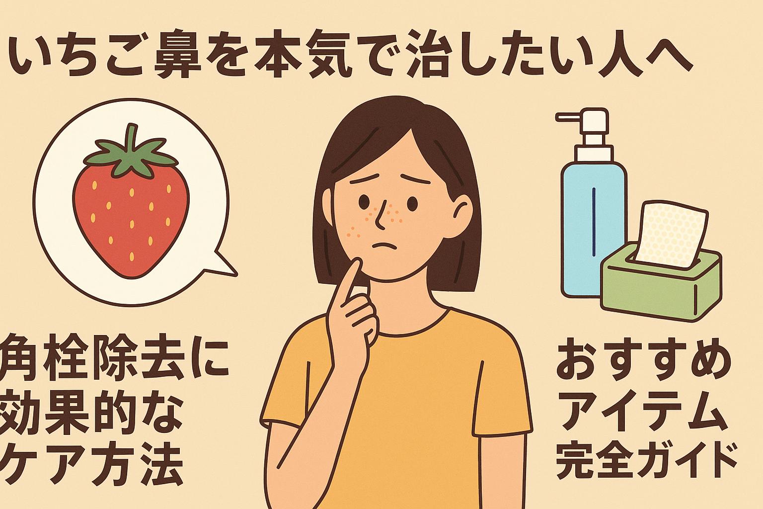 いちご鼻に悩む人へ向けた、角栓除去とおすすめアイテムを紹介するイメージ画像。Chocobra式ケアのガイド記事です。