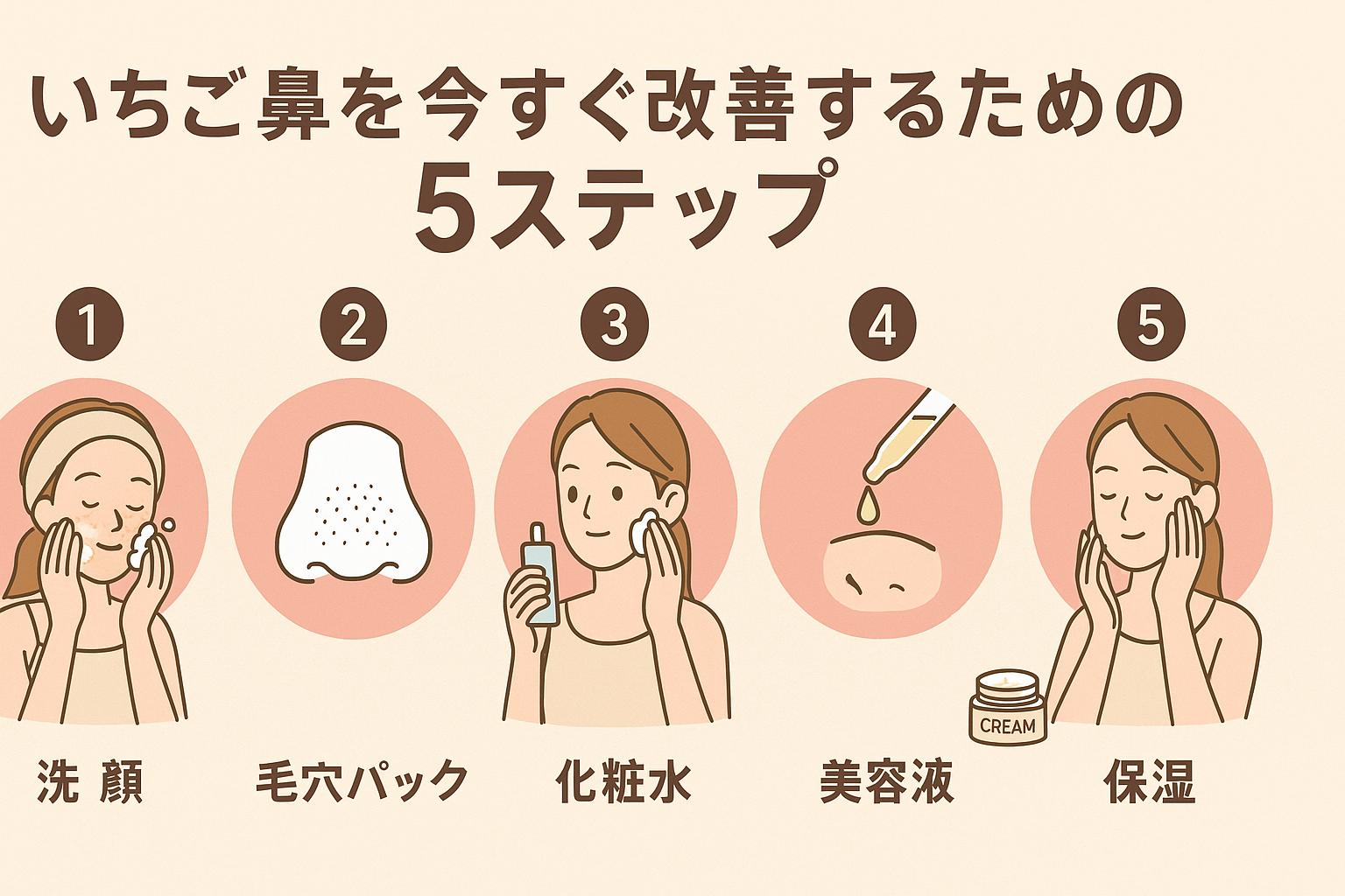 いちご鼻改善の5ステップを図解で示した視覚的なガイド