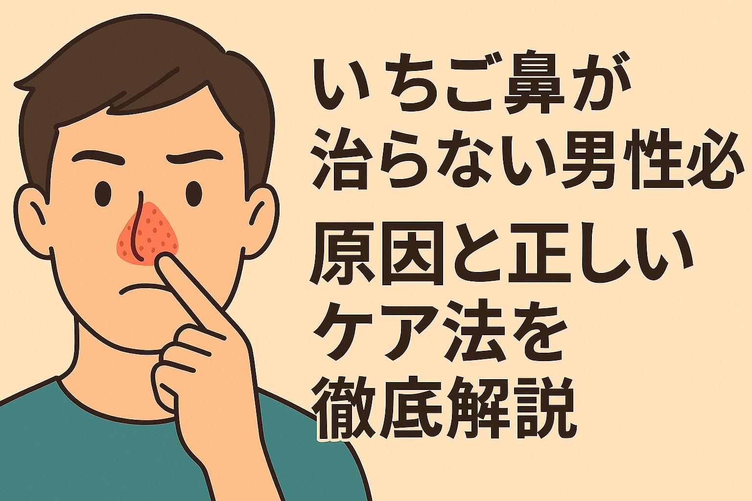 いちご鼻に悩む男性の鼻アップと、正しいケアを実践する様子