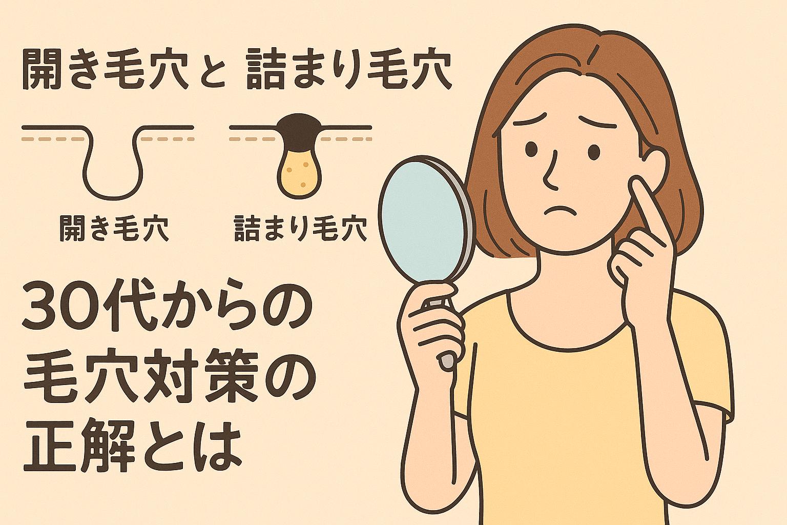 開き毛穴と詰まり毛穴の違いを図解で比較した女性の顔