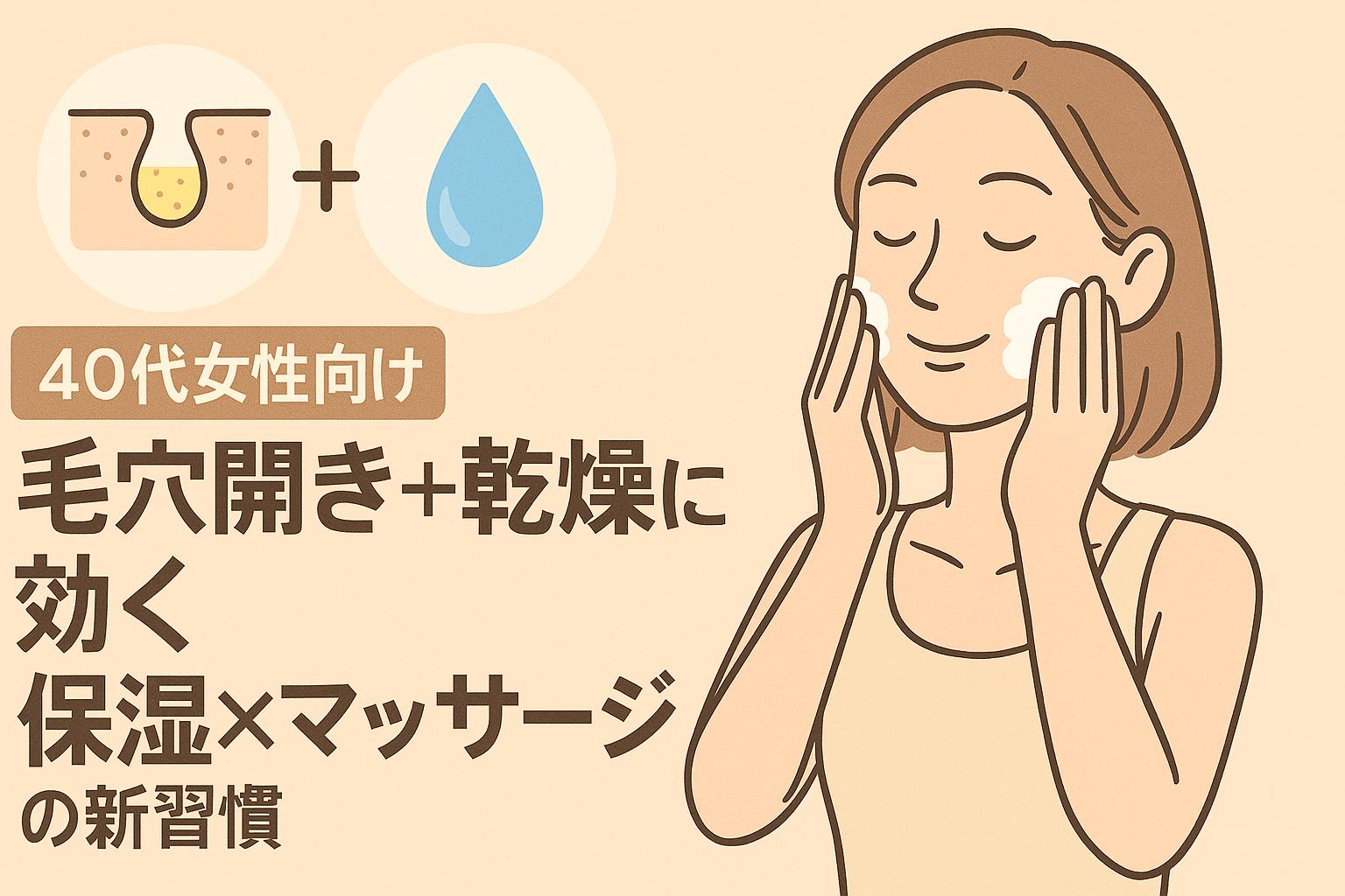 毛穴が開いた肌とマッサージ＋保湿で改善される肌の対比図
