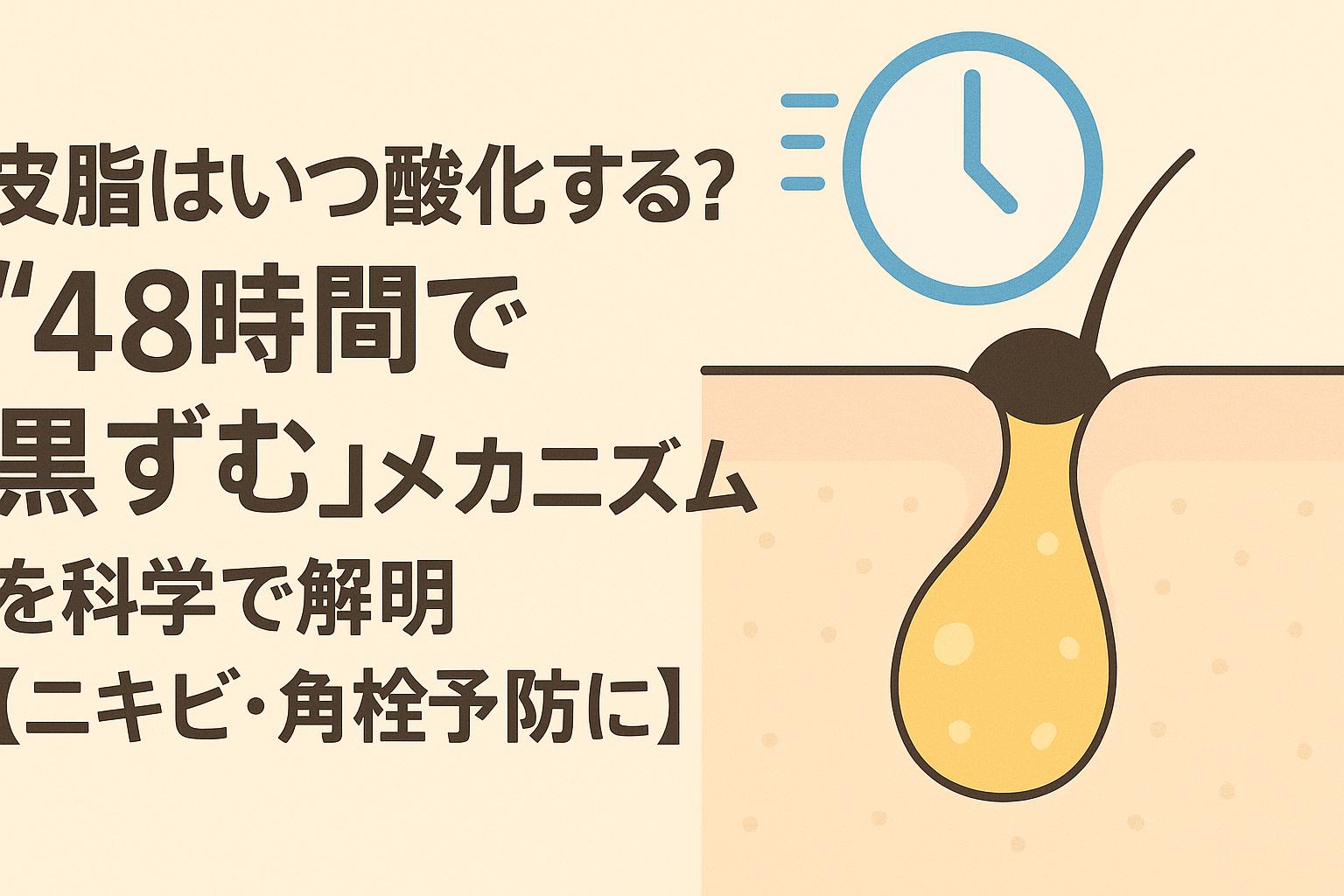 皮脂が48時間で酸化する様子を時計と毛穴図で表したイラスト