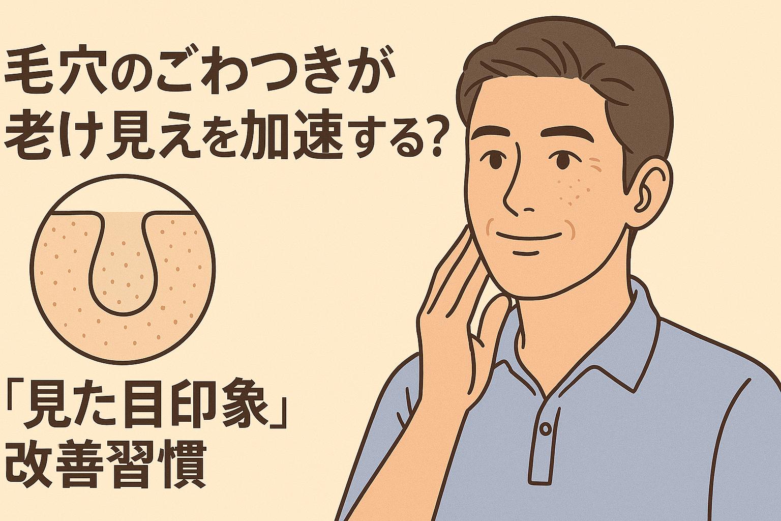 毛穴のごわつきがある50代男性の顔と、清潔感ある印象の比較