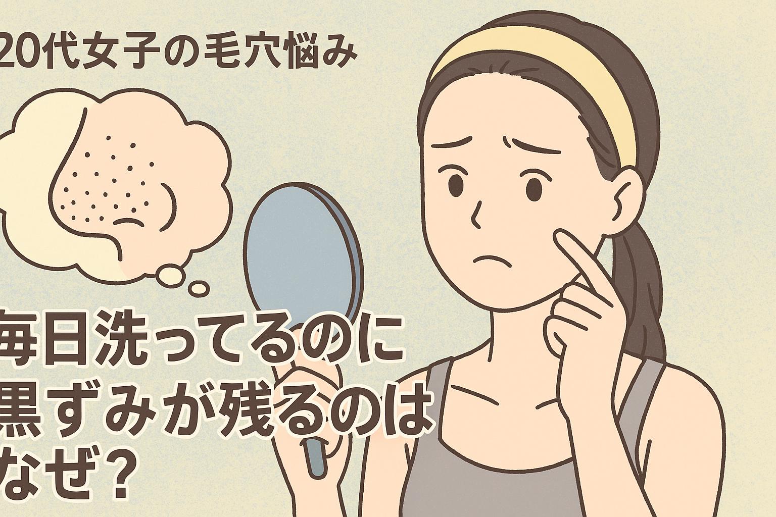 毎日洗っているのに黒ずみが残る20代女子の毛穴悩みのイメージ