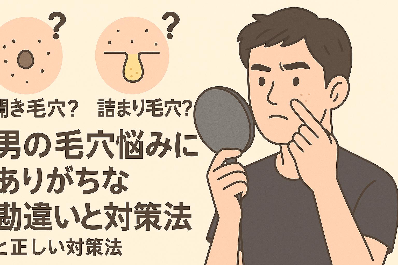 男性の毛穴悩みにありがちな誤解と正解を示すアイコン付き図解