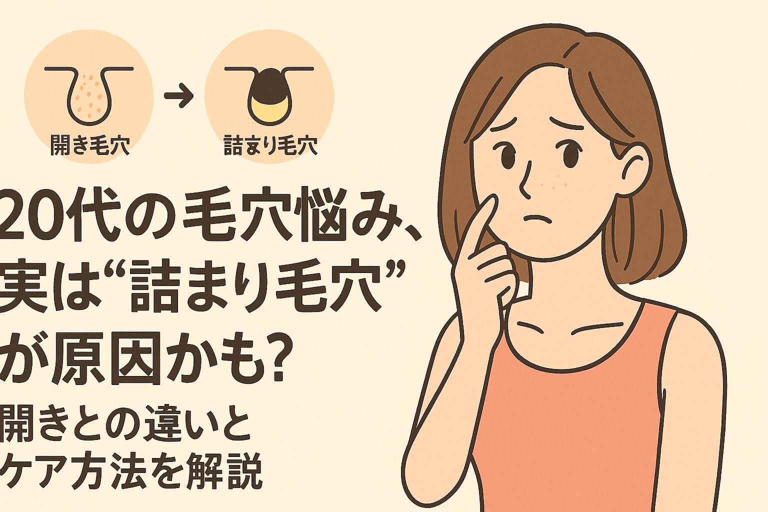 20代女性の肌悩みと詰まり毛穴・開き毛穴の比較図