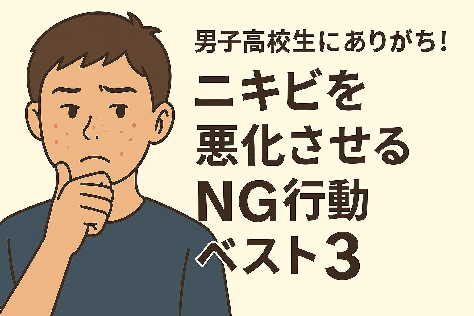 ニキビを悪化させる行動をとっている男子高校生のイラスト