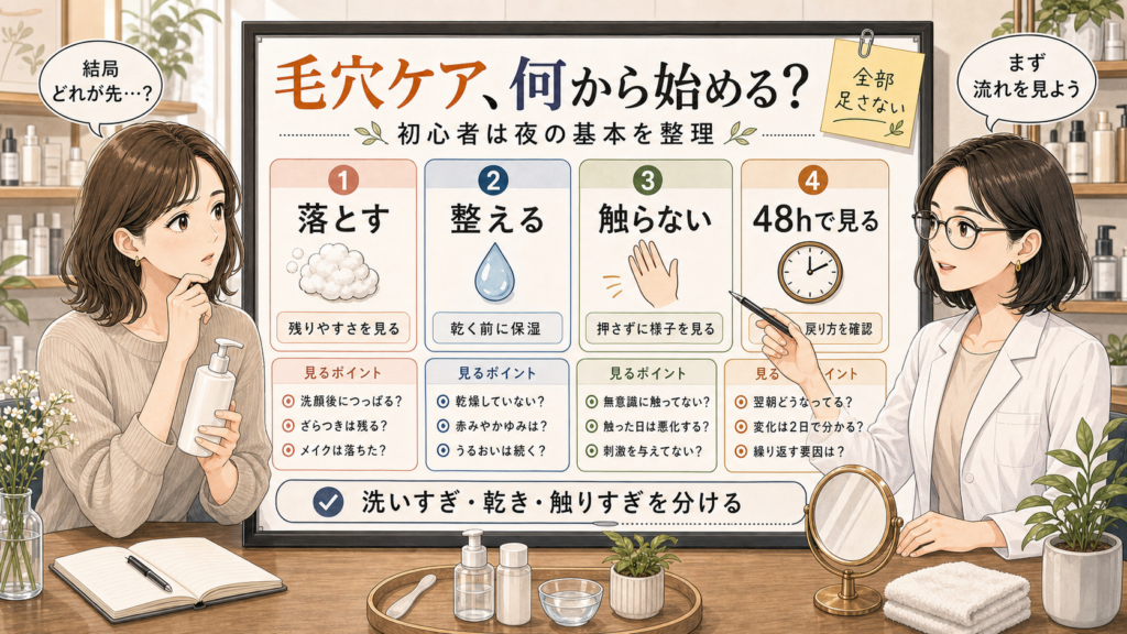 毛穴ケア初心者が落とす・整える・触らない・48時間で見る基本を整理する美容相談アイキャッチ