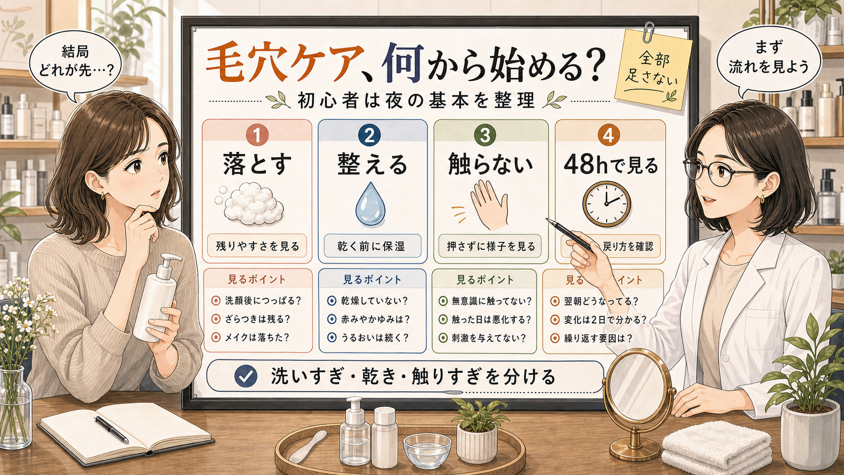 毛穴ケア初心者が落とす・整える・触らない・48時間で見る基本を整理する美容相談アイキャッチ