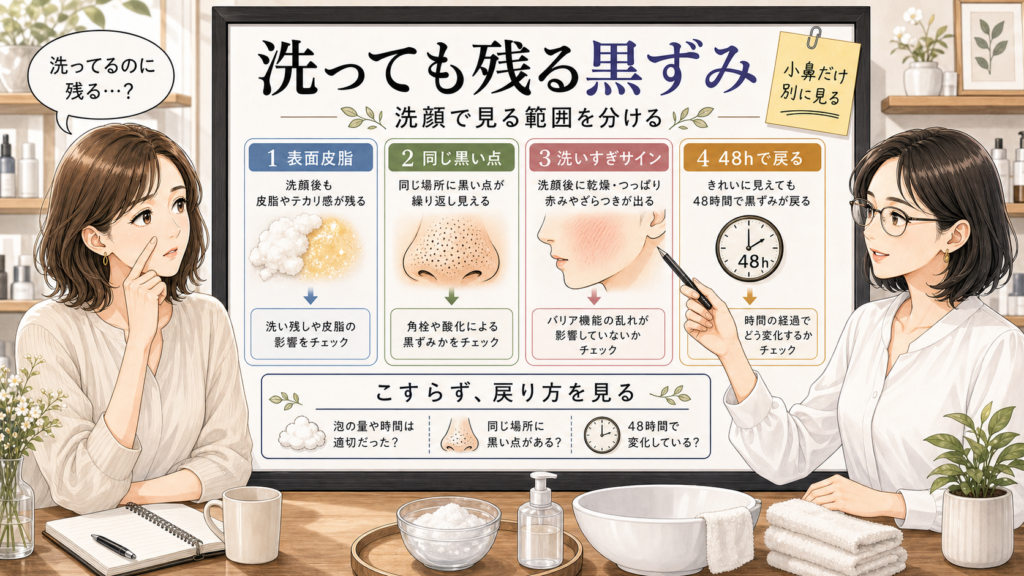 洗っても残る毛穴の黒ずみを洗顔で見る範囲別に整理する美容相談ボード