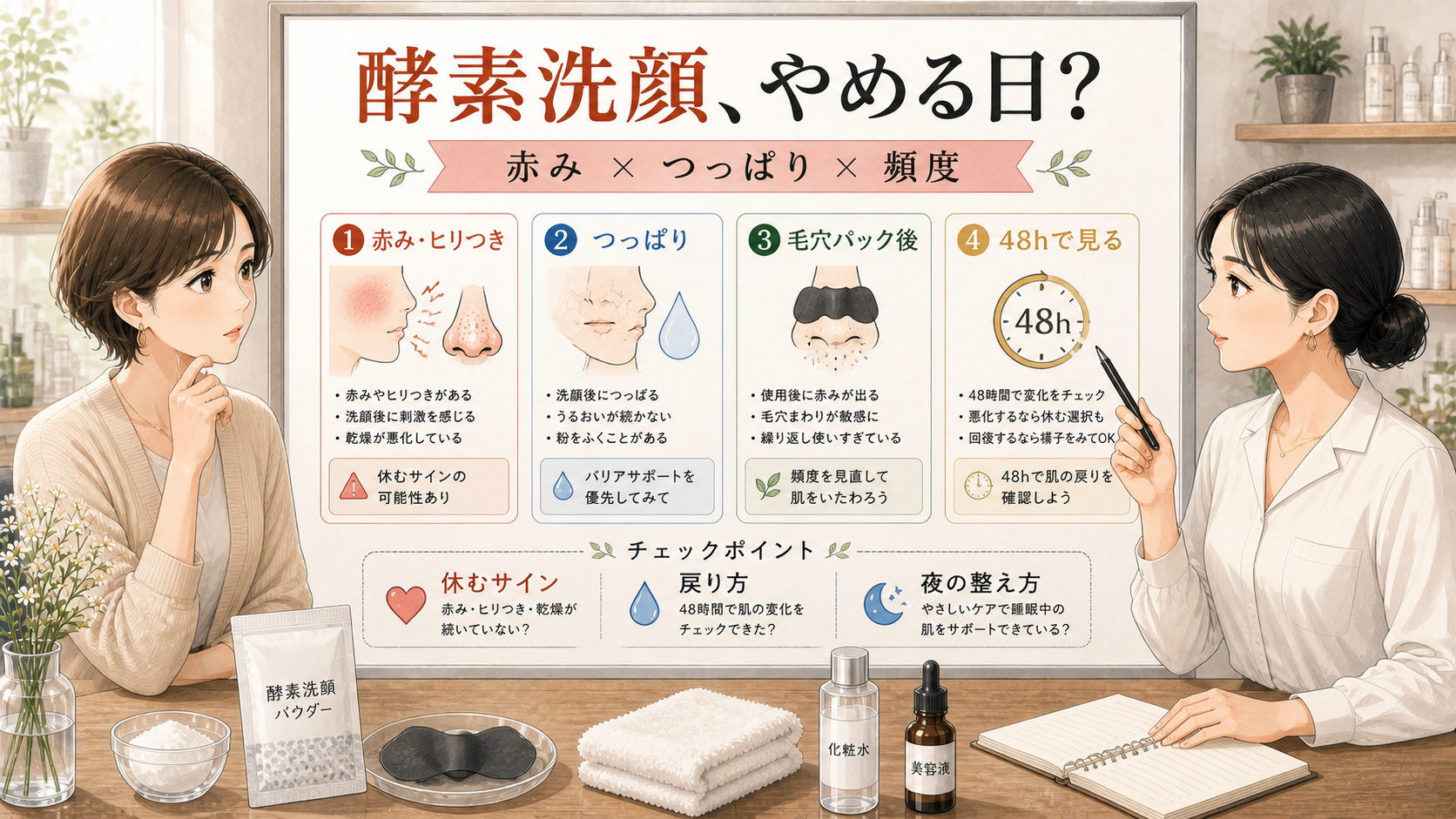 酵素洗顔と毛穴パックを休む日・頻度・48時間で整理するアイキャッチ