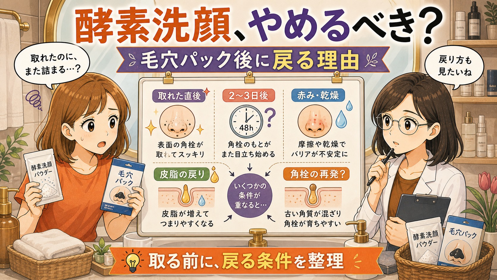 酵素洗顔と毛穴パック後に角栓が戻る条件を整理するChocobraアイキャッチ