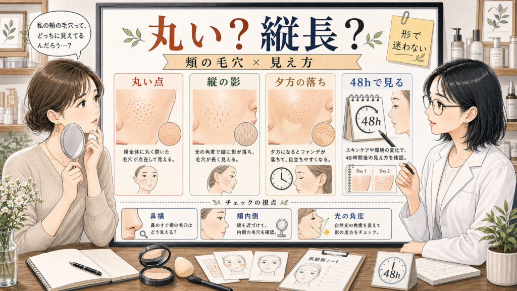 頬の毛穴が丸い点か縦長の影かを整理したアイキャッチ