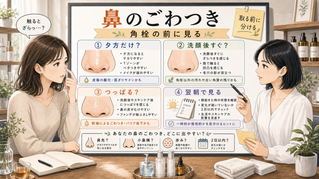 鼻のごわつきを皮脂・角質・乾燥で分ける美容相談ボード