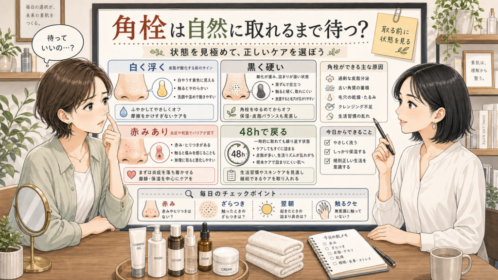 角栓は自然に取れるまで待つかを48時間で見分ける判断マップ