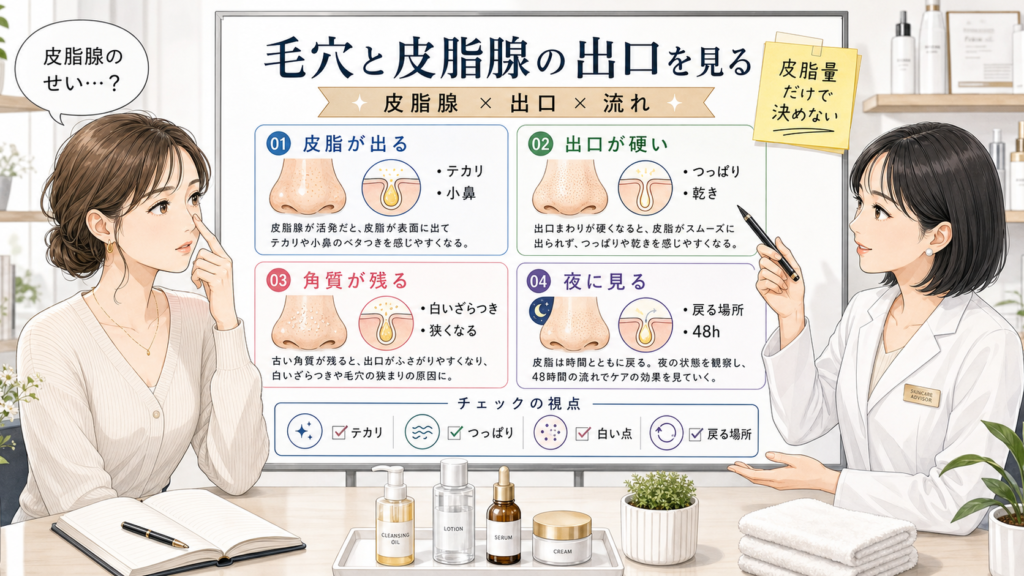 毛穴と皮脂腺の出口を夜のテカリやざらつきで見直す判断ボード