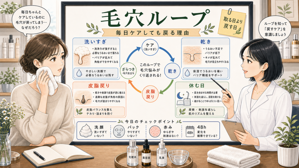 毛穴ループで毎日ケアしても戻る理由と休む判断を整理するチョコブラ式アイキャッチ
