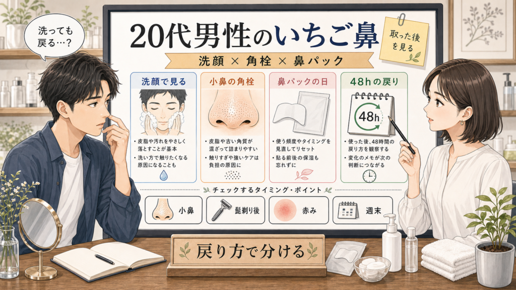 20代男性のいちご鼻を洗顔や鼻パックと48時間の戻り方で整理した美容相談ボード