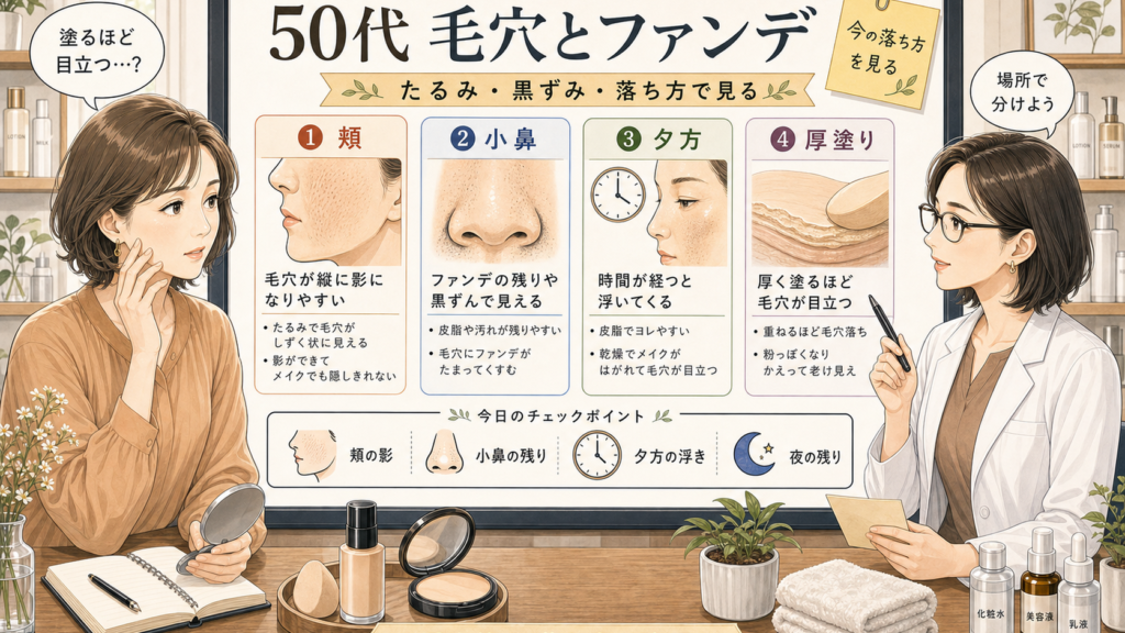 50代の毛穴とファンデーションを頬・小鼻・夕方の落ち方で整理する美容相談アイキャッチ
