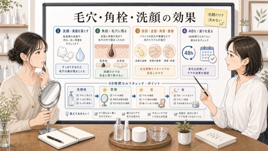 毛穴の角栓と洗顔の効果と原因を整理する解説ボード