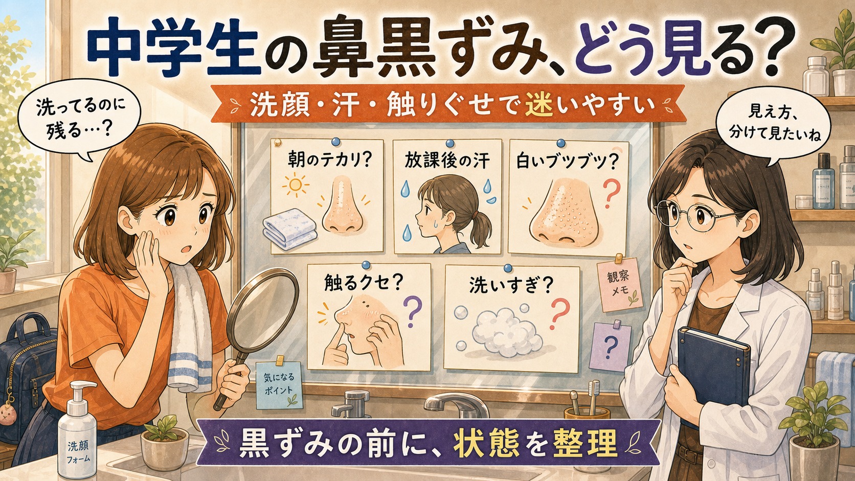 中学生の鼻黒ずみを洗顔や汗、触りぐせの状態で整理するChocobraアイキャッチ