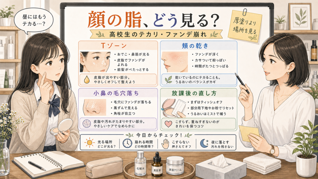 顔の脂がすごい高校生女子のテカリとファンデ崩れを整理する相談ボード