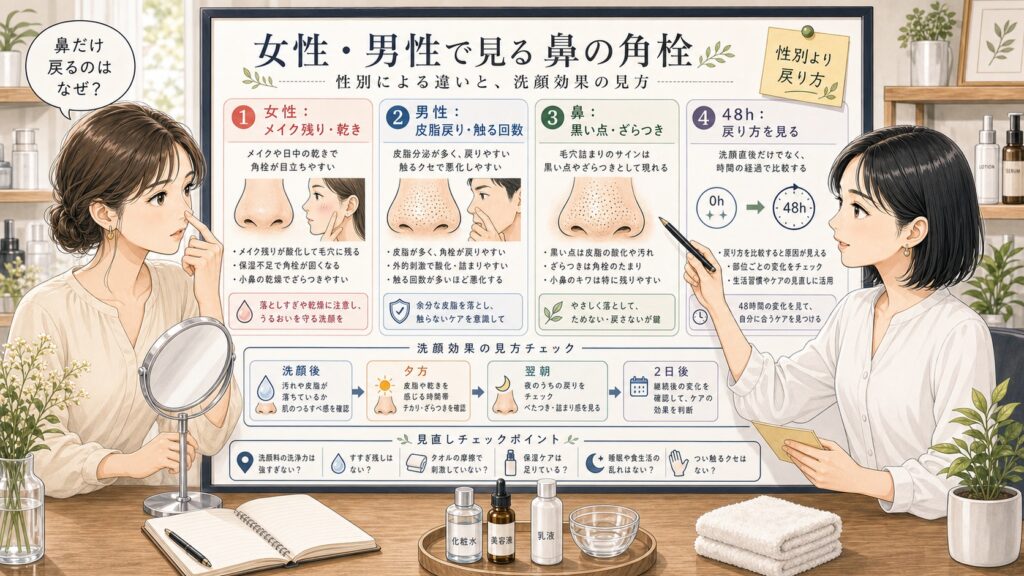 女性と男性で鼻の角栓ケアは違う？洗顔効果の見方