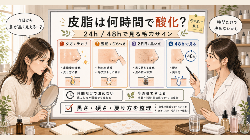 皮脂が何時間で酸化するかを24hと48hの毛穴サインで整理するChocobra記事アイキャッチ