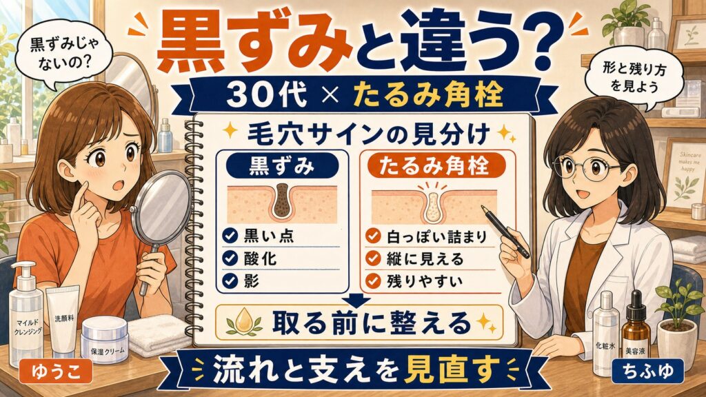 30代のたるみ角栓と黒ずみの違いを見分けるChocobraアイキャッチ