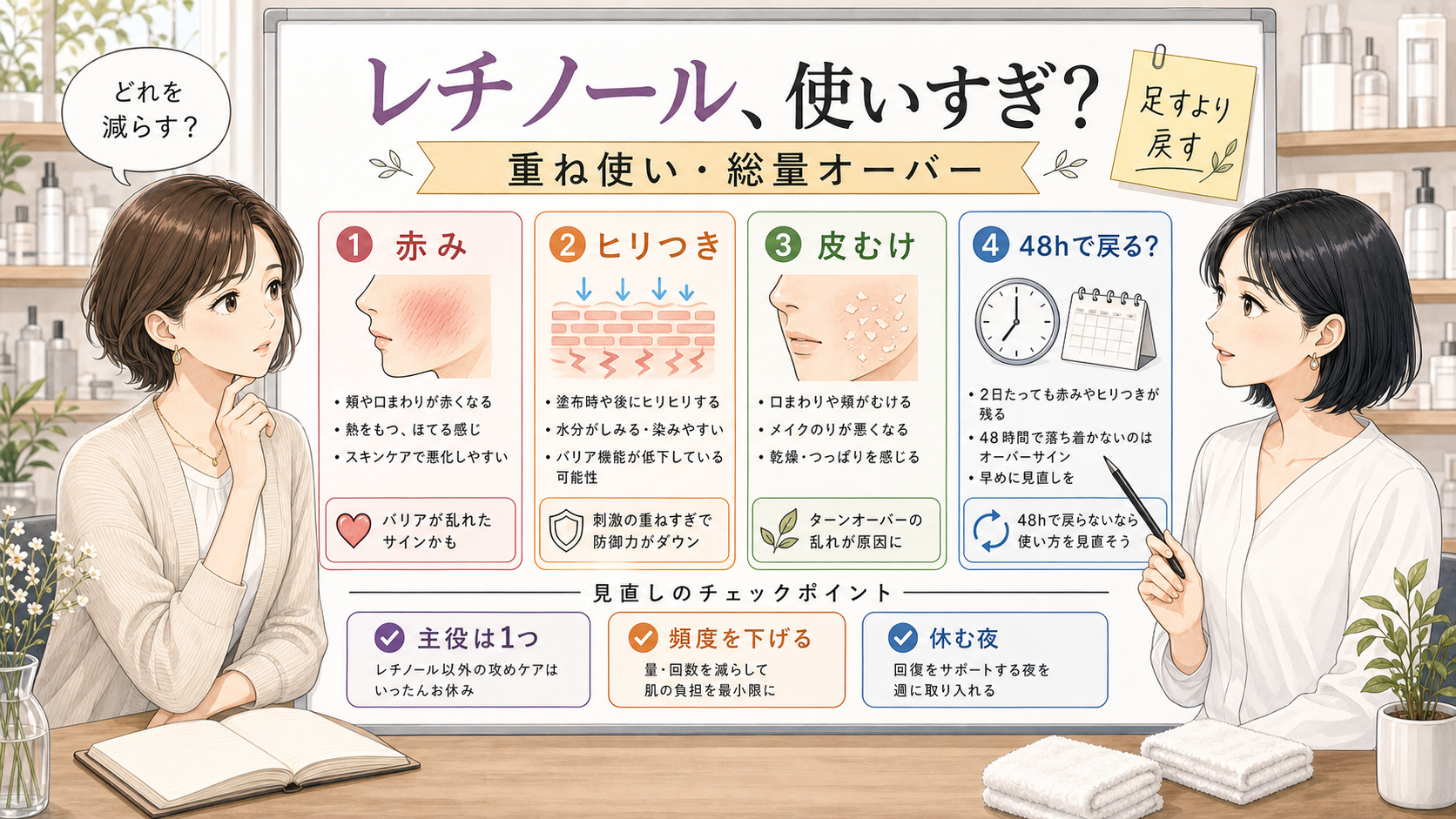 レチノールの使いすぎと重ね使いを整理する美容メディア風アイキャッチ