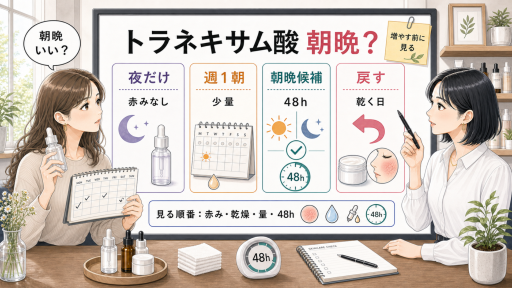 トラネキサム酸を朝晩へ増やす前に夜だけ週1朝朝晩候補戻す順で見る判断ボード
