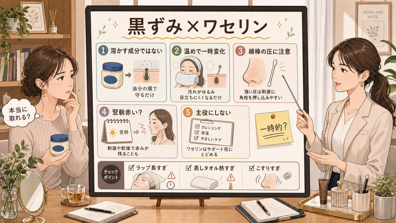 毛穴の黒ずみとワセリンの注意点を整理する相談ボード