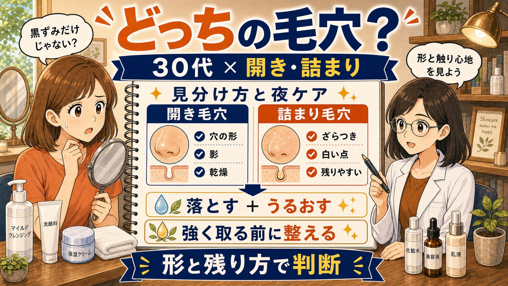 30代の開き毛穴と詰まり毛穴の違いと夜ケアを整理するChocobraアイキャッチ