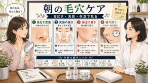 朝の毛穴ケアを寝起き皮脂洗顔保湿で見分ける美容相談ボード