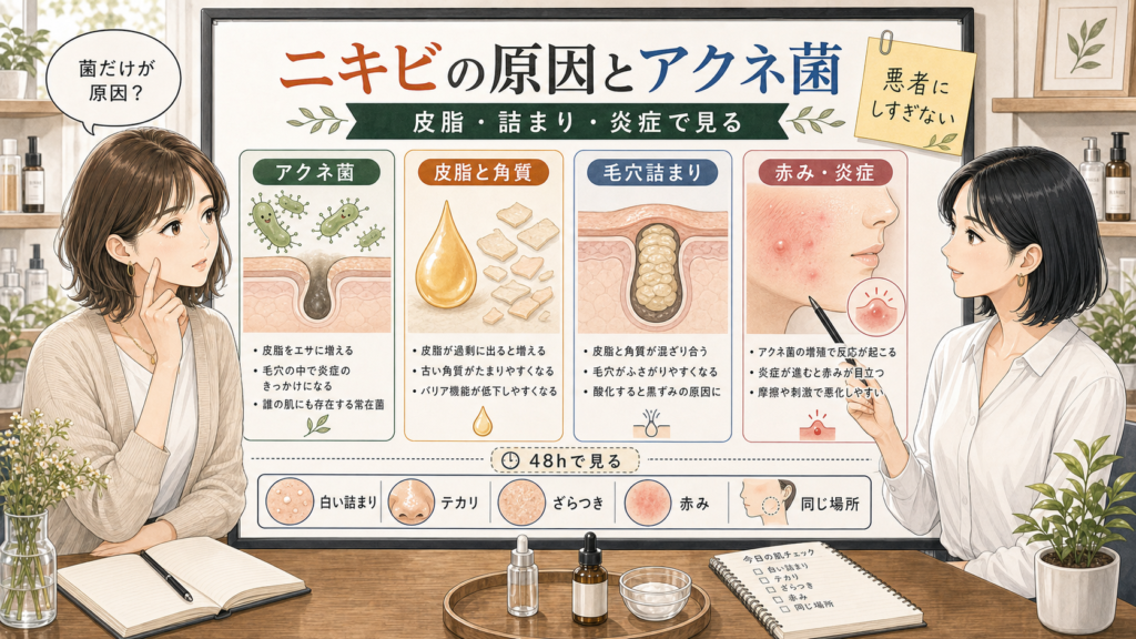 ニキビの原因とアクネ菌を皮脂・毛穴詰まり・炎症で整理する相談ボード