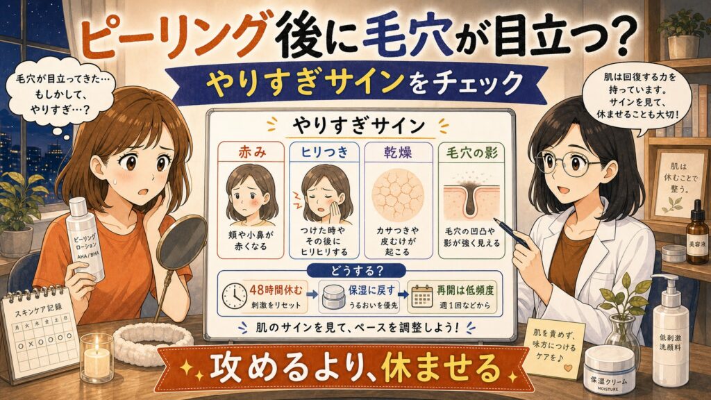 ピーリング後に毛穴が目立つ原因とやりすぎサインを整理するChocobraアイキャッチ