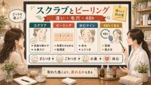 スクラブとピーリングの違いを毛穴悩み、休むサイン、48時間の戻り方で整理する美容相談ボード