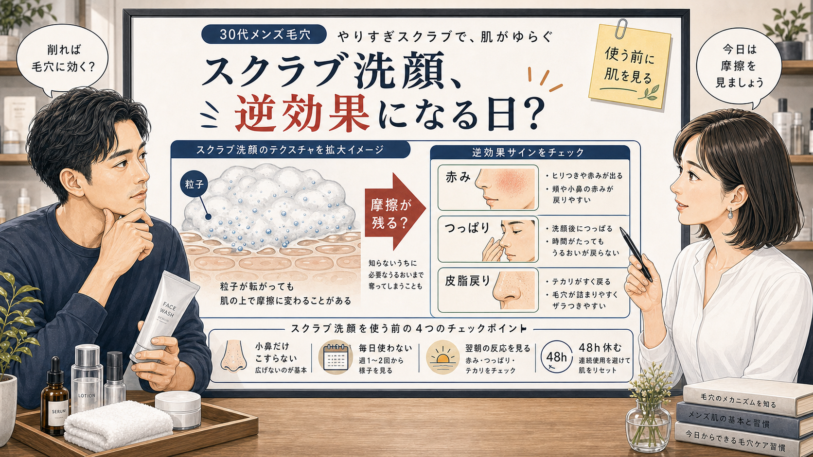 30代メンズのスクラブ洗顔デメリットを摩擦と赤みで見る相談ボード