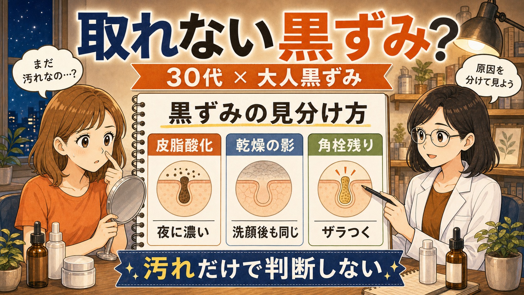 30代の大人黒ずみを皮脂・乾燥・影で見分ける毛穴ケア解説
