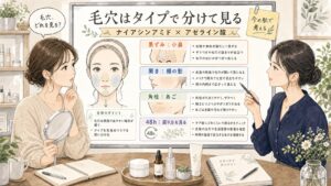 ナイアシンアミドとアゼライン酸は毛穴悩みに向いている？黒ずみ・開き・角栓で整理 の解説アイキャッチ