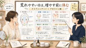 ナイアシンアミドとアゼライン酸はニキビ肌に使える？皮脂・赤み・毛穴詰まりで考える の解説アイキャッチ
