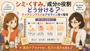 ナイアシンアミドとアゼライン酸をシミ・くすみ・赤み・毛穴影で整理するアイキャッチ