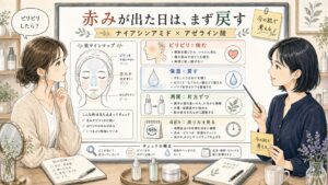 ナイアシンアミドとアゼライン酸で肌荒れする？赤み・ピリピリが出る原因と見直し方 の解説アイキャッチ