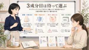 ナイアシンアミドとアゼライン酸にもう1成分足すなら？3成分併用で避けたい組み合わせの図解アイキャッチ