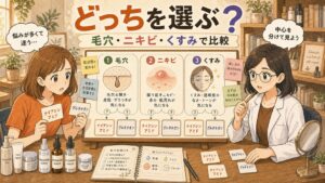 ナイアシンアミドとグルタチオンを毛穴・ニキビ・くすみ悩み別に比較するアイキャッチ
