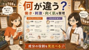 ナイアシンアミドとグルタチオンの違いを働き・刺激・向いている肌で整理するアイキャッチ
