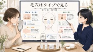 ナイアシンアミドとグルタチオンは毛穴悩みに向いている？黒ずみ・開き・角栓で整理の図解アイキャッチ