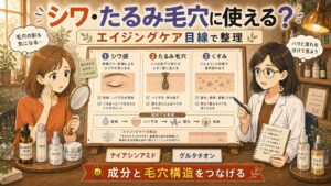ナイアシンアミドとグルタチオンをシワ・たるみ毛穴・くすみのエイジングケア目線で整理するアイキャッチ