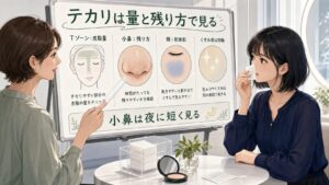 ナイアシンアミドとグルタチオンは皮脂・テカリに効く？毛穴目立ちとの関係を解説を大人向け美容相談ボードで整理したアイキャッチ