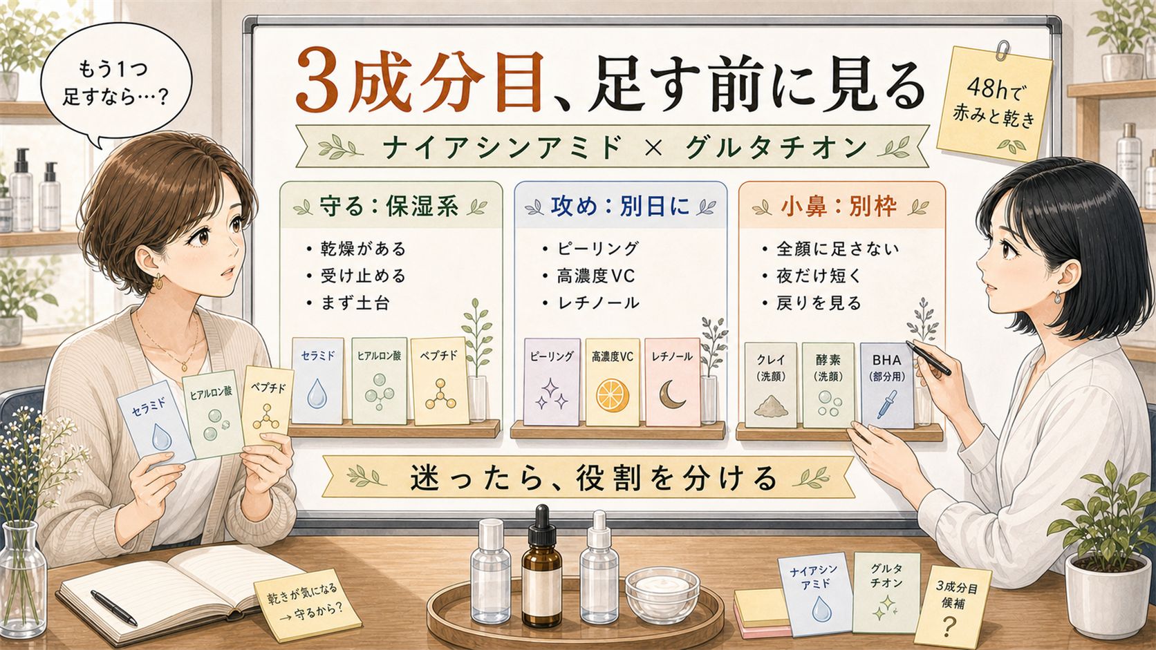 ナイアシンアミドとグルタチオンの3成分ケア